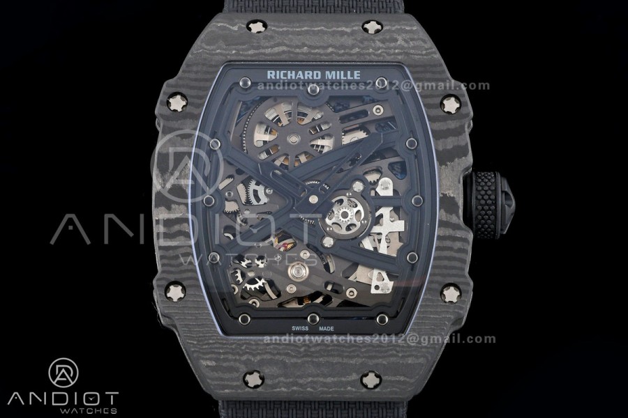 AVF RM67-02 NTPT All Black Skeleton Dial on Black Elastic strap CRMA7 Clone V2