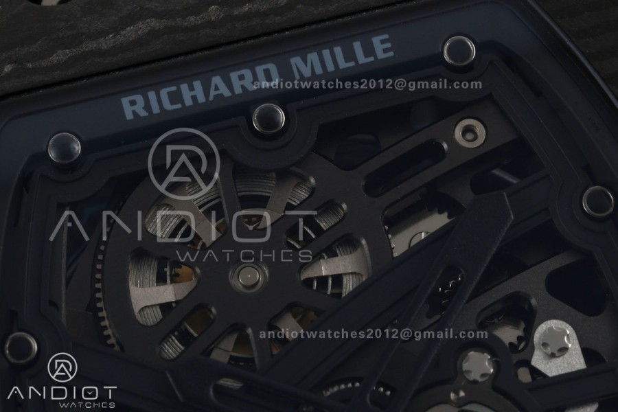 AVF RM67-02 NTPT All Black Skeleton Dial on Black Elastic strap CRMA7 Clone V2
