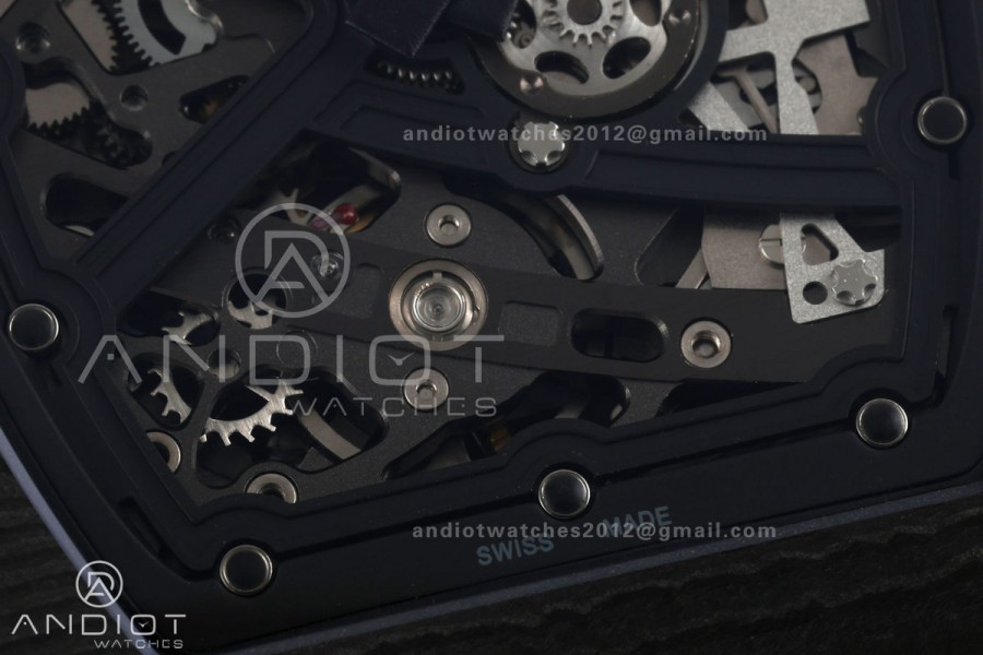 AVF RM67-02 NTPT All Black Skeleton Dial on Black Elastic strap CRMA7 Clone V2