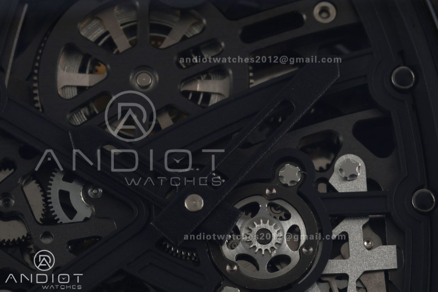 AVF RM67-02 NTPT All Black Skeleton Dial on Black Elastic strap CRMA7 Clone V2