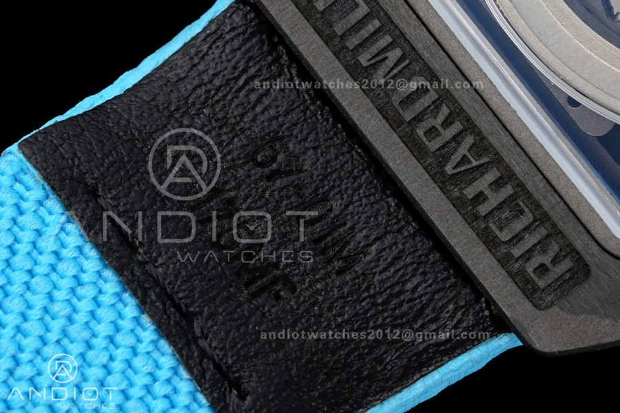 AVF RM67-02 NTPT Baby Blue Skeleton Dial on Baby Blue Elastic strap CRMA7 Clone V2