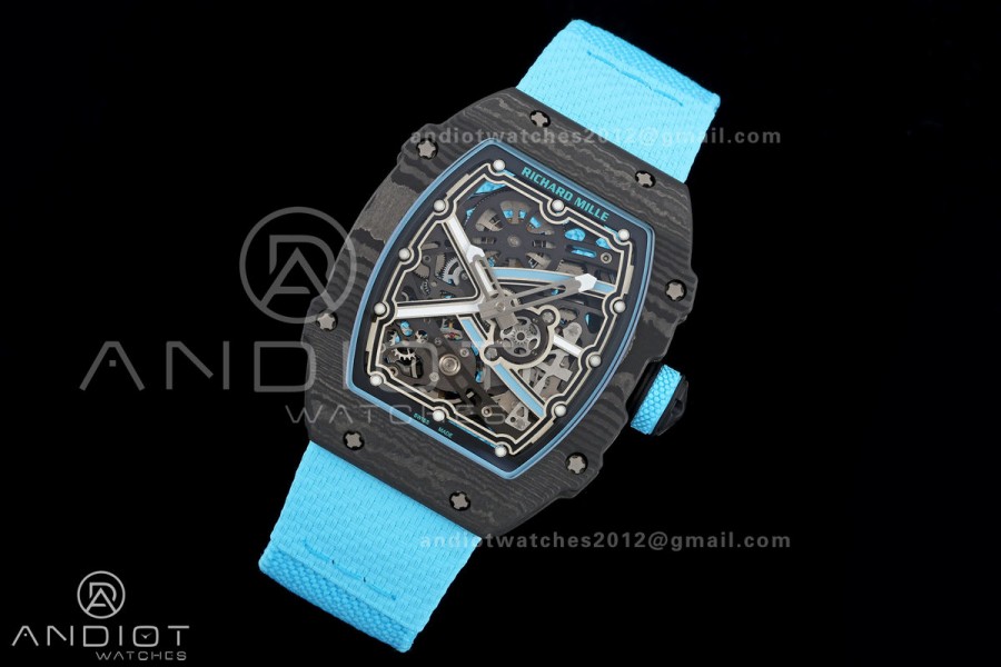 AVF RM67-02 NTPT Baby Blue Skeleton Dial on Baby Blue Elastic strap CRMA7 Clone V2