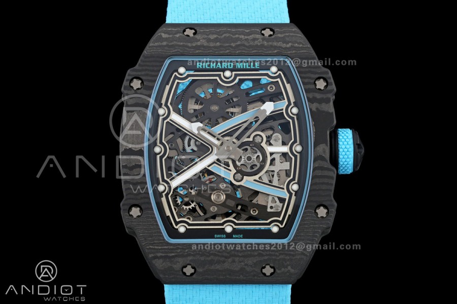 AVF RM67-02 NTPT Baby Blue Skeleton Dial on Baby Blue Elastic strap CRMA7 Clone V2