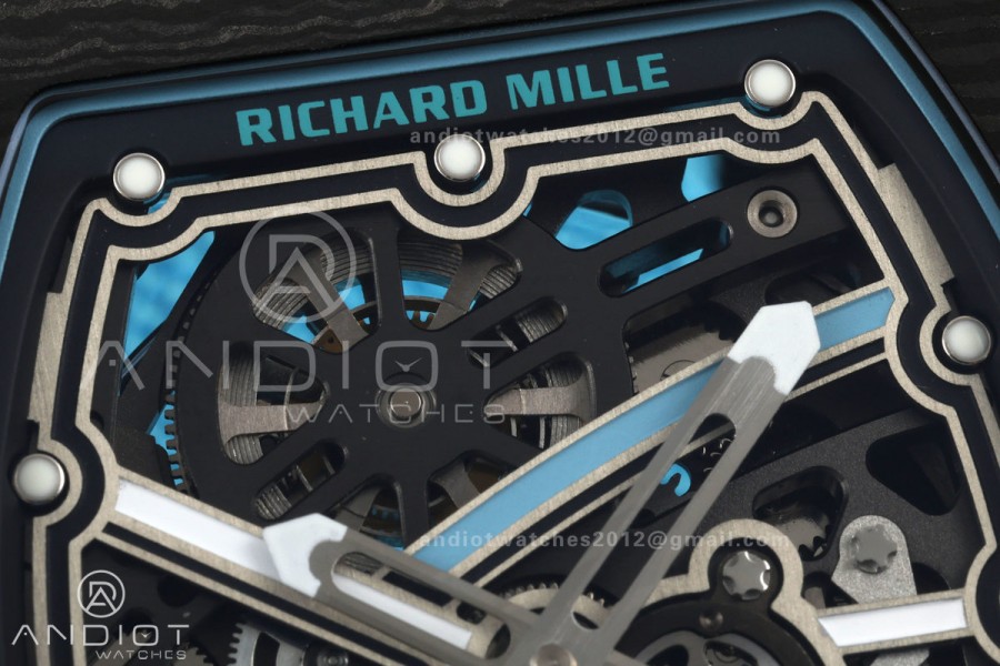 AVF RM67-02 NTPT Baby Blue Skeleton Dial on Baby Blue Elastic strap CRMA7 Clone V2
