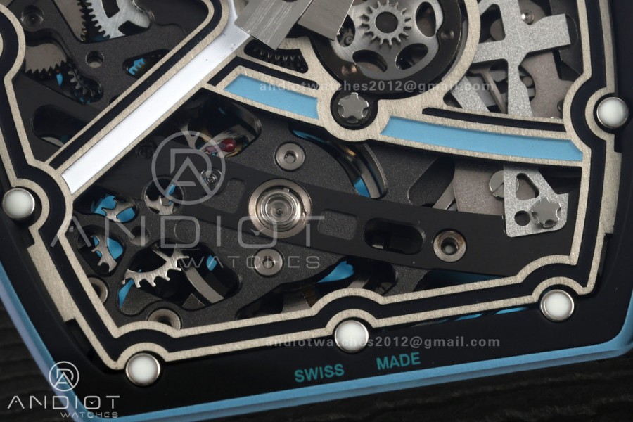 AVF RM67-02 NTPT Baby Blue Skeleton Dial on Baby Blue Elastic strap CRMA7 Clone V2