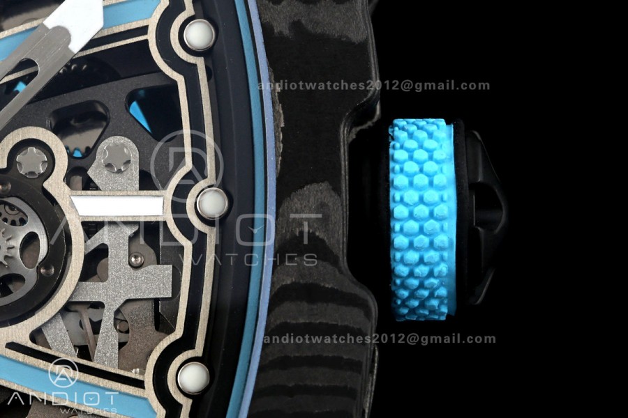 AVF RM67-02 NTPT Baby Blue Skeleton Dial on Baby Blue Elastic strap CRMA7 Clone V2