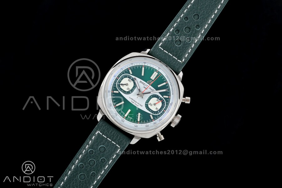 Top Time B01 Racing BLSF 1:1 Best Edition Green/White Dial on Green Leather Strap A7750