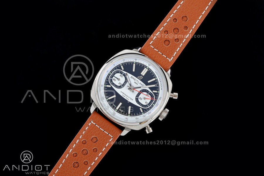 Top Time B01 Racing BLSF 1:1 Best Edition Black/White Dial on Brown Leather Strap A7750