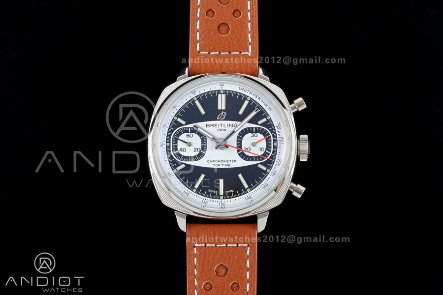 Top Time B01 Racing BLSF 1:1 Best Edition Black/White Dial on Brown Leather Strap A7750