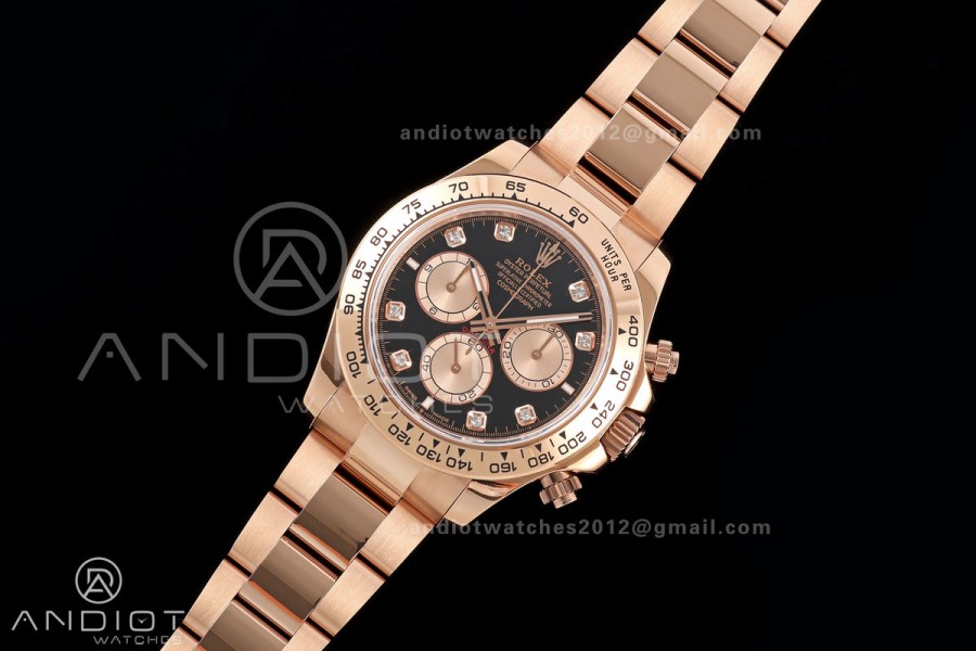 Daytona 126505 QF 1:1 Best Edition Black/RG Diamonds Dial on RG Bracelet JH4131 (Free Sprung) 