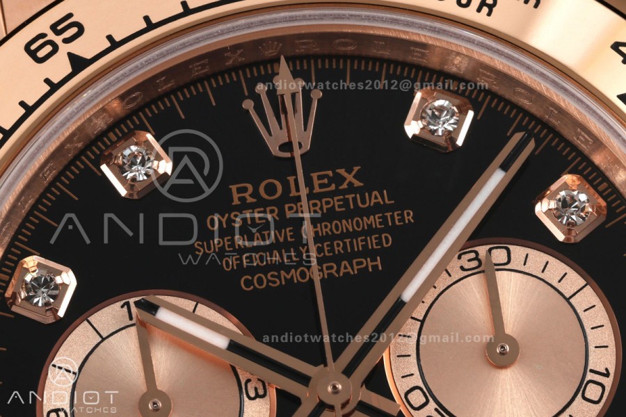 Daytona 126505 QF 1:1 Best Edition Black/RG Diamonds Dial on RG Bracelet JH4131 (Free Sprung) 