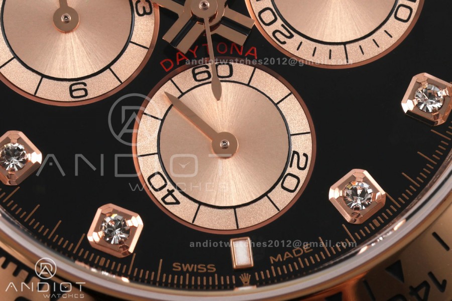 Daytona 126505 QF 1:1 Best Edition Black/RG Diamonds Dial on RG Bracelet JH4131 (Free Sprung) 
