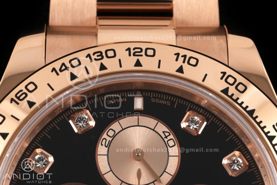 Daytona 126505 QF 1:1 Best Edition Black/RG Diamonds Dial on RG Bracelet JH4131 (Free Sprung) 