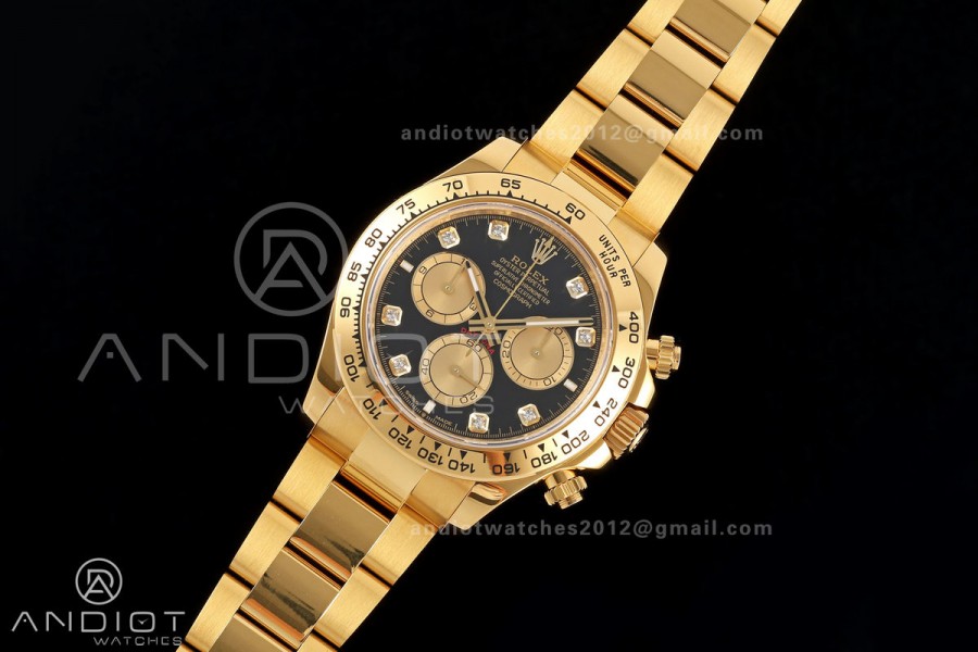 Daytona 126508 QF 1:1 Best Edition Black/YG Diamonds Dial on YG Bracelet JH4131 (Free Sprung) V18