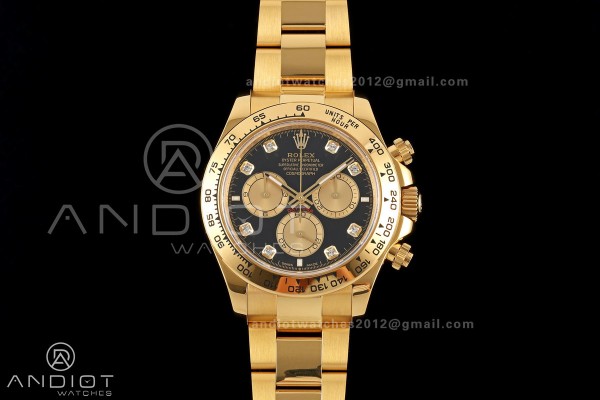 Daytona 126508 QF 1:1 Best Edition Black/YG Diamonds Dial on YG Bracelet JH4131 (Free Sprung) V18