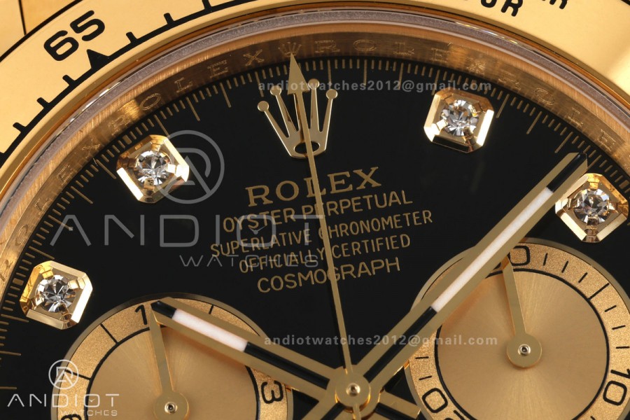 Daytona 126508 QF 1:1 Best Edition Black/YG Diamonds Dial on YG Bracelet JH4131 (Free Sprung) V18