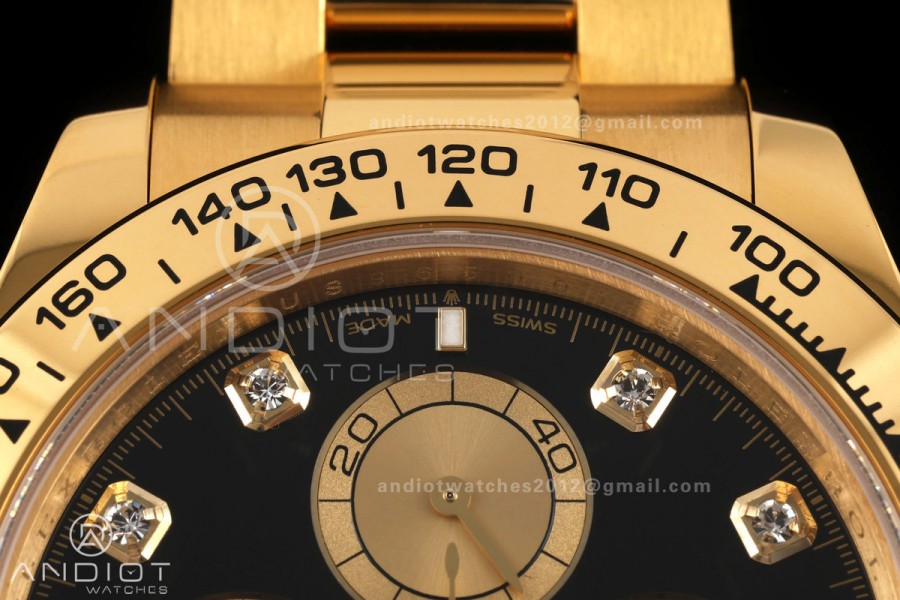 Daytona 126508 QF 1:1 Best Edition Black/YG Diamonds Dial on YG Bracelet JH4131 (Free Sprung) V18