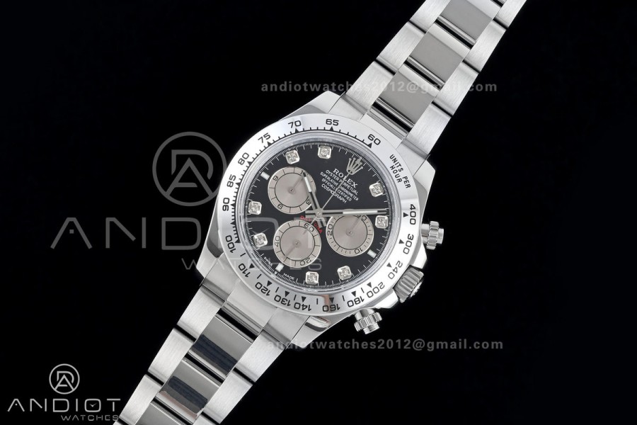 Daytona 126509 QF 1:1 Best Edition Black/Silver Diamonds Dial on SS Bracelet JH4131 (Free Sprung) V18