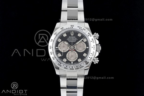 Daytona 126509 QF 1:1 Best Edition Black/Silver Diamonds Dial on SS Bracelet JH4131 (Free Sprung) V18
