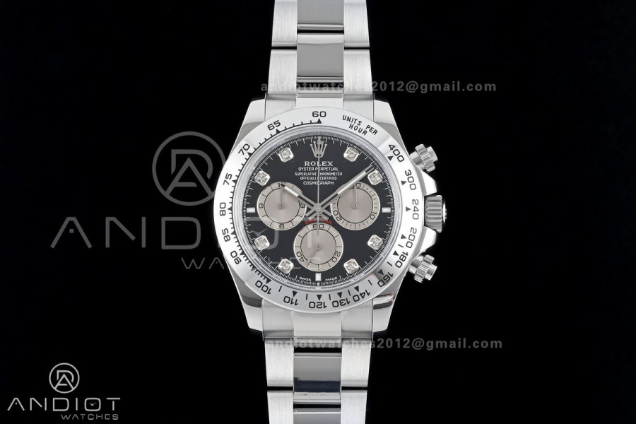 Daytona 126509 QF 1:1 Best Edition Black/Silver Diamonds Dial on SS Bracelet JH4131 (Free Sprung) V18