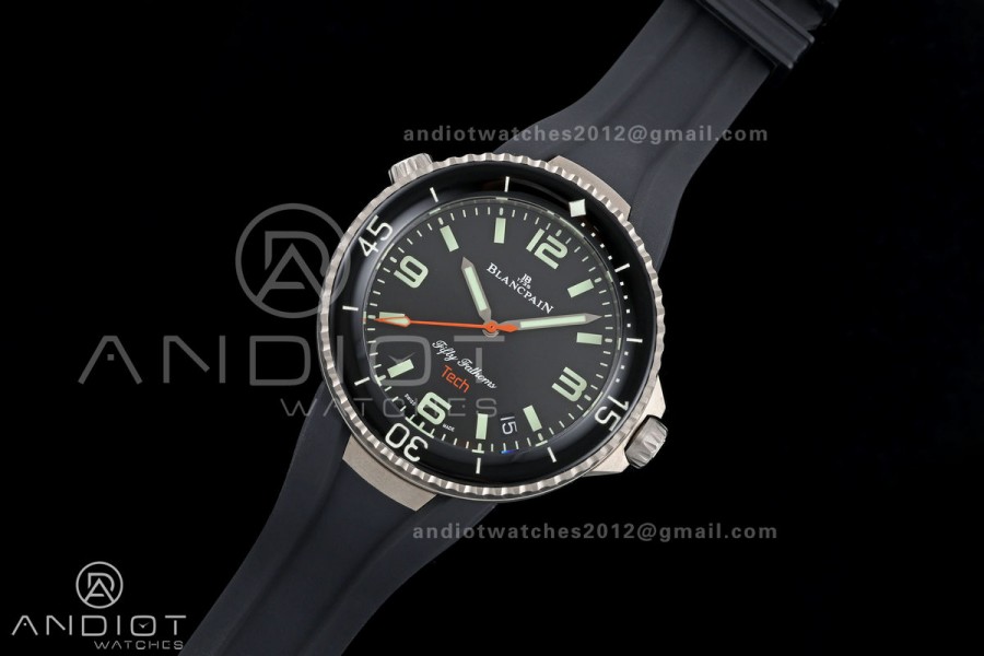 Fifty Fathoms Tech 45 Titanium Case TWF 1:1 Best Edition Black Dial on Black Rubber Strap A1315A