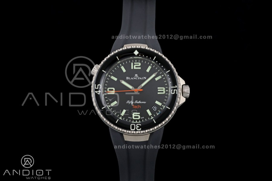 Fifty Fathoms Tech 45 Titanium Case TWF 1:1 Best Edition Black Dial on Black Rubber Strap A1315A