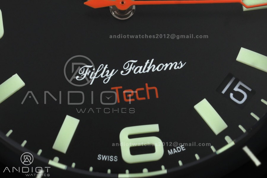 Fifty Fathoms Tech 45 Titanium Case TWF 1:1 Best Edition Black Dial on Black Rubber Strap A1315A