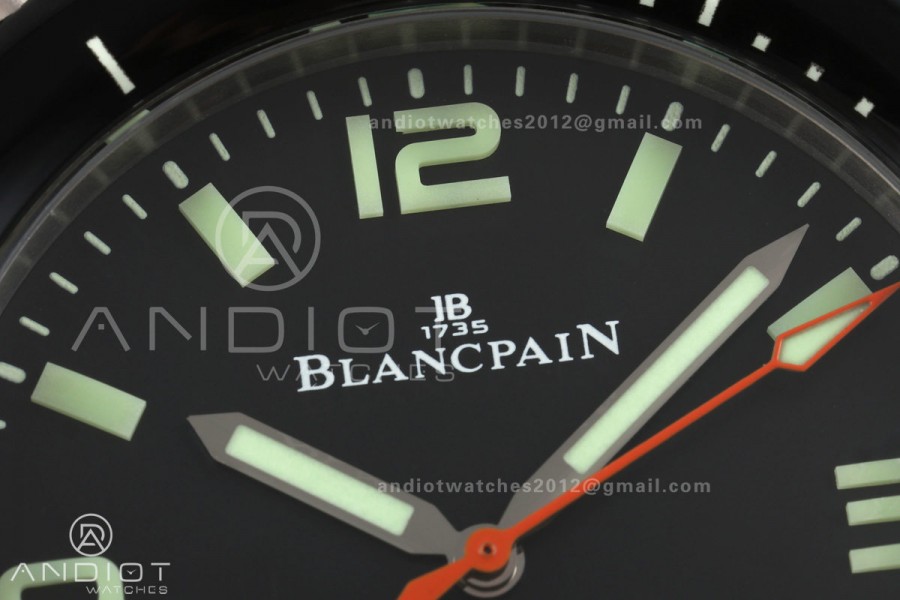 Fifty Fathoms Tech 45 Titanium Case TWF 1:1 Best Edition Black Dial on Orange Rubber Strap A1315A