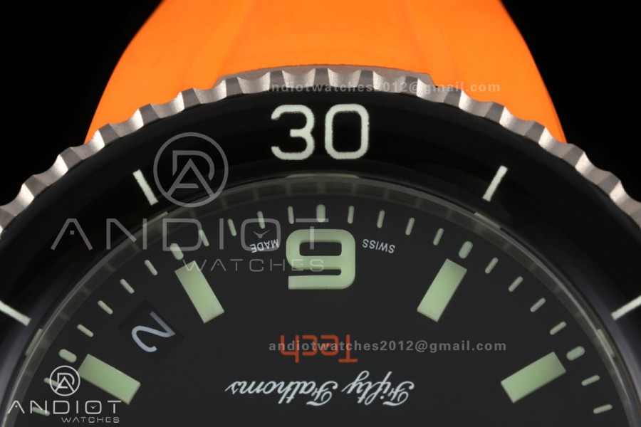 Fifty Fathoms Tech 45 Titanium Case TWF 1:1 Best Edition Black Dial on Orange Rubber Strap A1315A