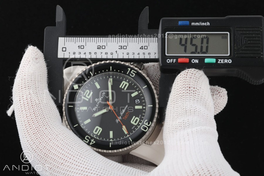 Fifty Fathoms Tech 45 Titanium Case TWF 1:1 Best Edition Black Dial on White Rubber Strap A1315A