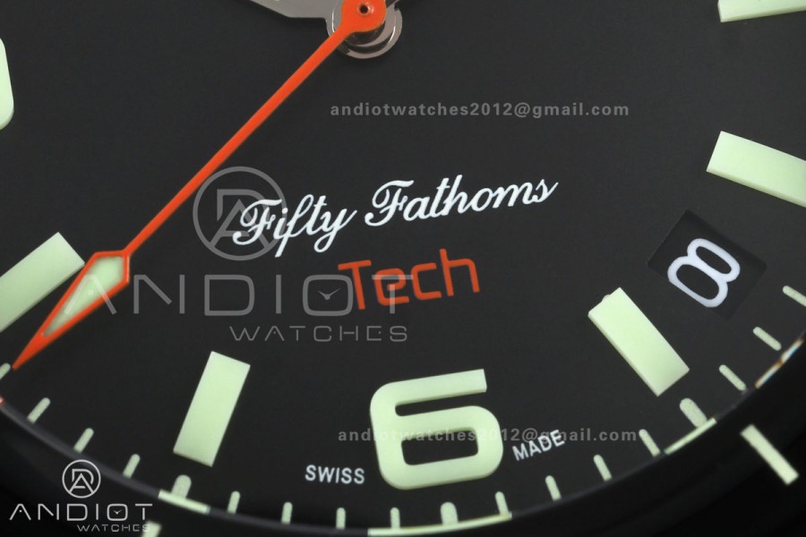 Fifty Fathoms Tech 45 Titanium Case TWF 1:1 Best Edition Black Dial on White Rubber Strap A1315A