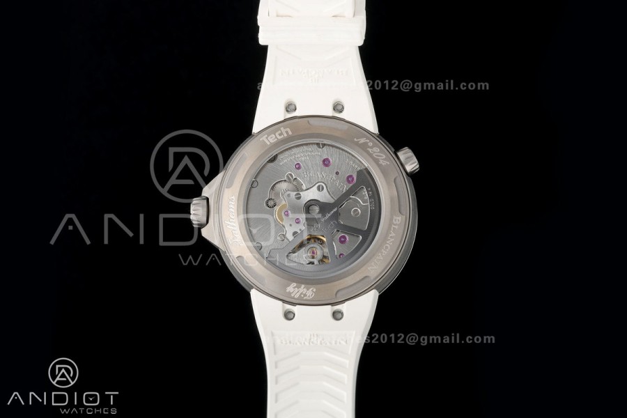 Fifty Fathoms Tech 45 Titanium Case TWF 1:1 Best Edition Black Dial on White Rubber Strap A1315A
