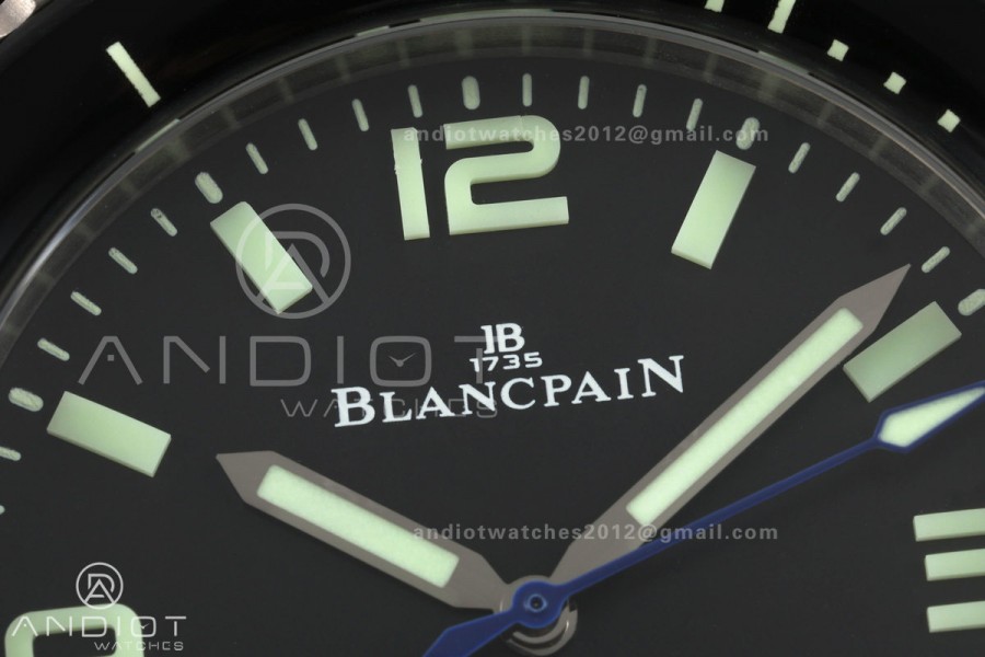 Fifty Fathoms Tech 45 Titanium Case TWF 1:1 Best Edition Black Dial Blue Hands on Black Rubber Strap A1315A