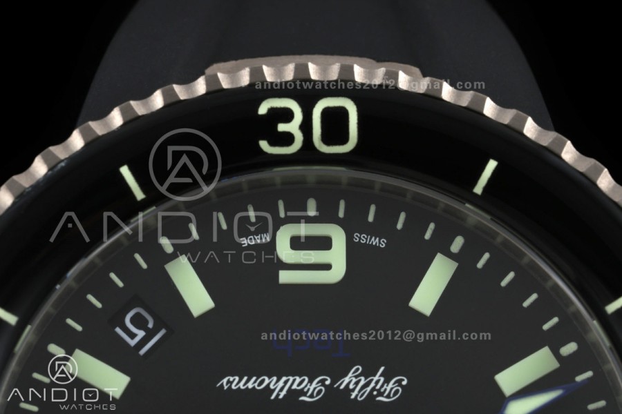 Fifty Fathoms Tech 45 Titanium Case TWF 1:1 Best Edition Black Dial Blue Hands on Black Rubber Strap A1315A