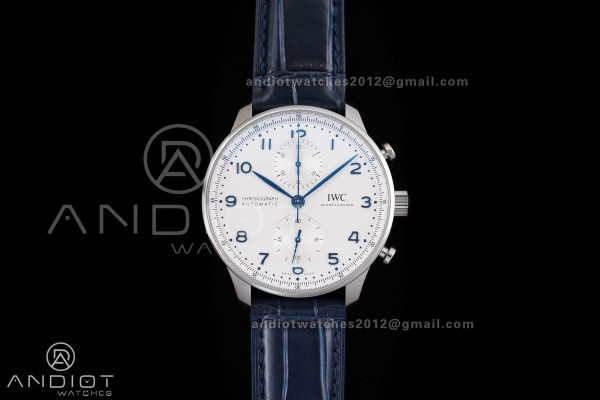 Portuguese Chrono IW371446 SS APSF 1:1 Best Edition Silver Dial Blue Marker On Blue Leather Strap Asian Super Clone 69355