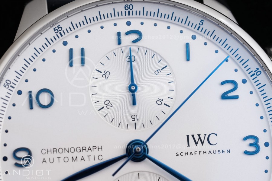 Portuguese Chrono IW371446 SS APSF 1:1 Best Edition Silver Dial Blue Marker On Blue Leather Strap Asian Super Clone 69355