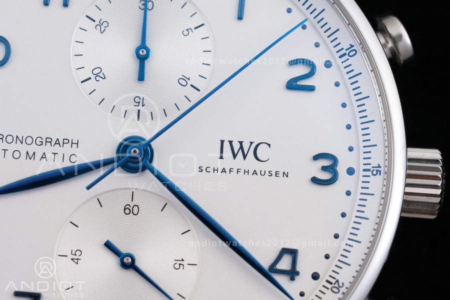 Portuguese Chrono IW371446 SS APSF 1:1 Best Edition Silver Dial Blue Marker On Blue Leather Strap Asian Super Clone 69355