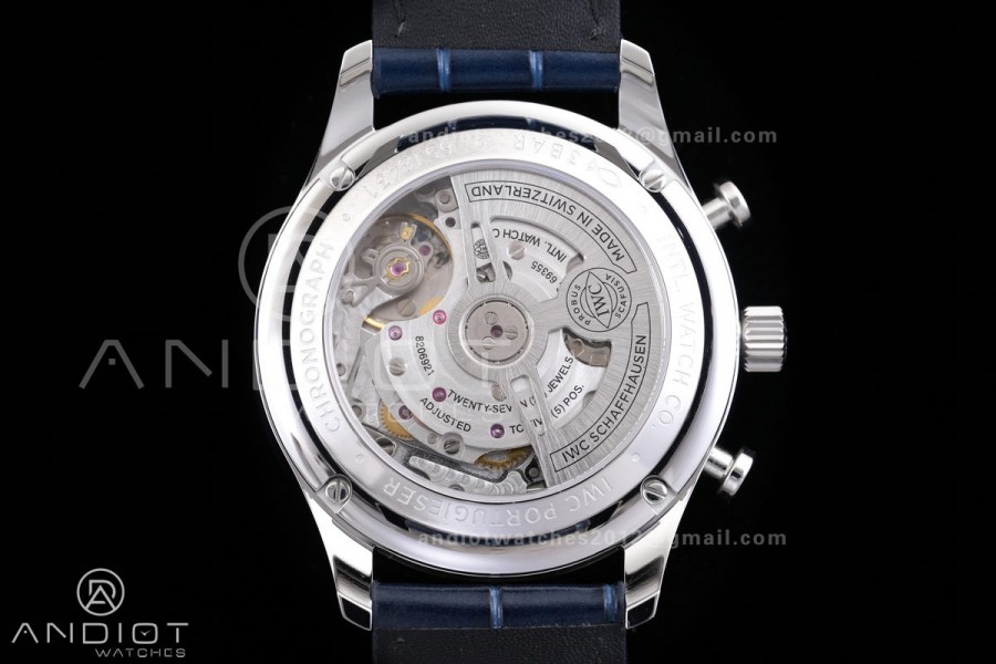 Portuguese Chrono IW371446 SS APSF 1:1 Best Edition Silver Dial Blue Marker On Blue Leather Strap Asian Super Clone 69355