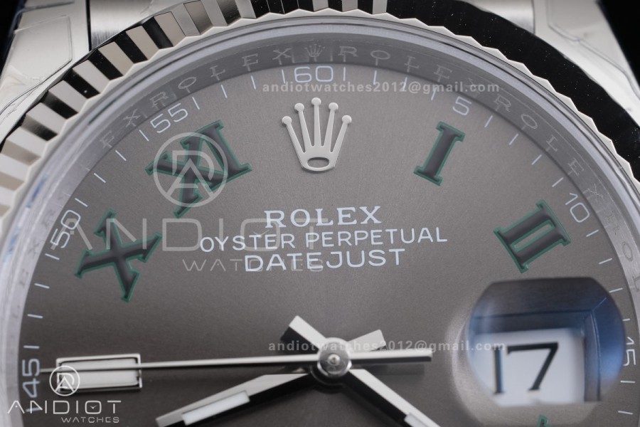 DateJust 36 SS 126234 VSF 1:1 Best Edition 904L Steel Gray Dial Green Roman on Jubilee Bracelet VS3235 V2