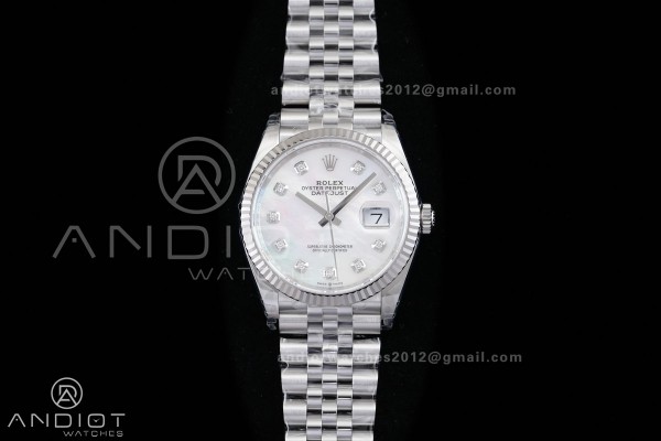 DateJust 36 SS 126234 VSF 1:1 Best Edition 904L Steel White MOP Dial Diamonds Markers on Jubilee Bracelet VS3235 V2