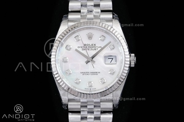 DateJust 36 SS 126234 VSF 1:1 Best Edition 904L Steel White MOP Dial Diamonds Markers on Jubilee Bracelet VS3235 V2