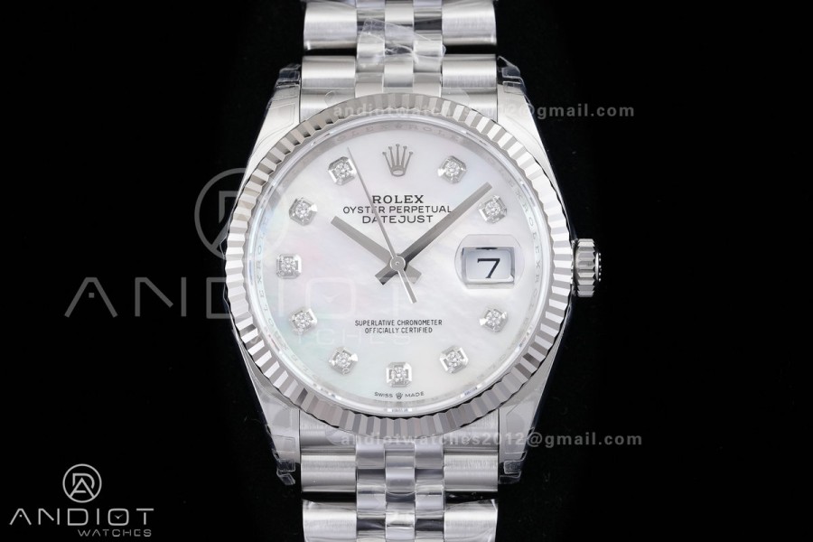 DateJust 36 SS 126234 VSF 1:1 Best Edition 904L Steel White MOP Dial Diamonds Markers on Jubilee Bracelet VS3235 V2