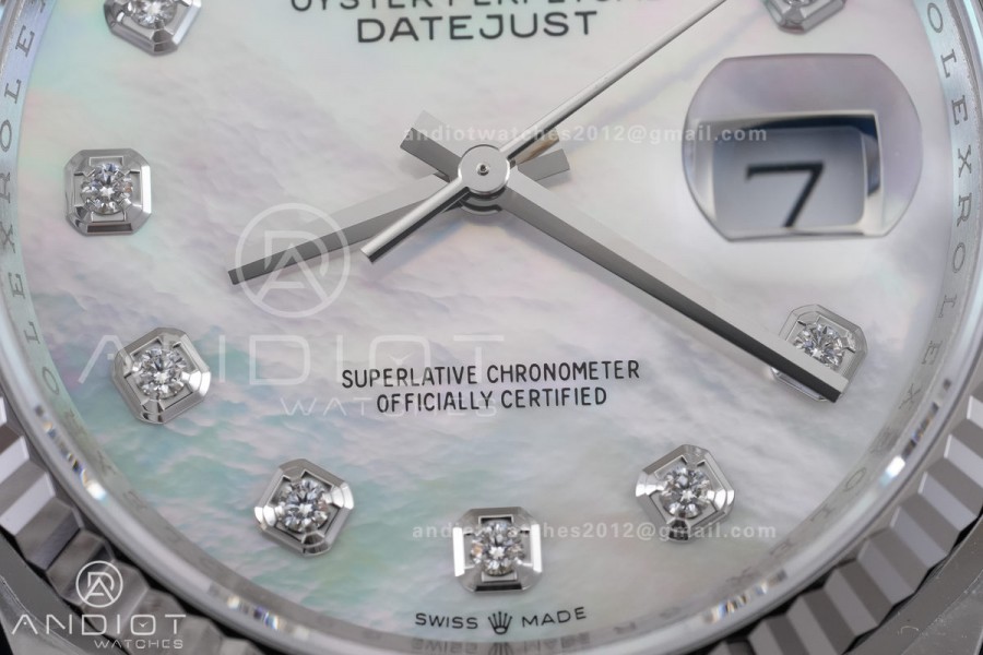 DateJust 36 SS 126234 VSF 1:1 Best Edition 904L Steel White MOP Dial Diamonds Markers on Jubilee Bracelet VS3235 V2