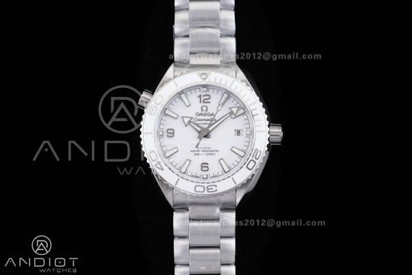 Planet Ocean 39.5mm White Ceramic Bezel SS VSF 1:1 Best Edition White Dial On SS Bracelet Super Clone Asian 8800
