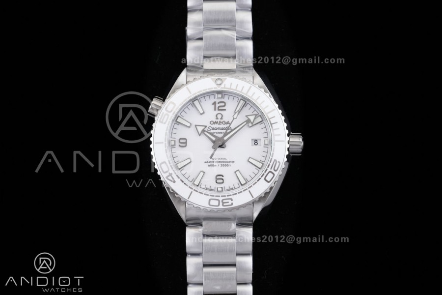 Planet Ocean 39.5mm White Ceramic Bezel SS VSF 1:1 Best Edition White Dial On SS Bracelet Super Clone Asian 8800