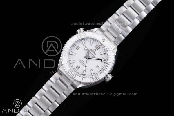 Planet Ocean 39.5mm White Ceramic Bezel SS VSF 1:1 Best Edition White Dial On SS Bracelet Super Clone Asian 8800