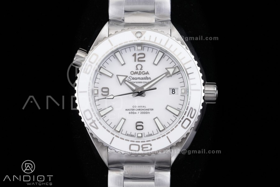 Planet Ocean 39.5mm White Ceramic Bezel SS VSF 1:1 Best Edition White Dial On SS Bracelet Super Clone Asian 8800