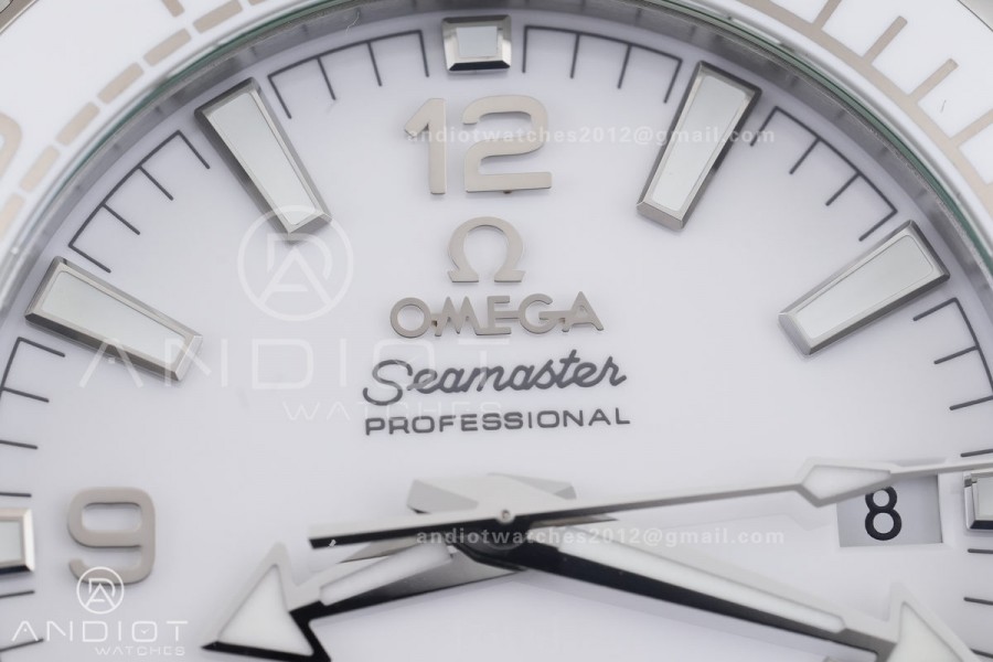 Planet Ocean 39.5mm White Ceramic Bezel SS VSF 1:1 Best Edition White Dial On SS Bracelet Super Clone Asian 8800