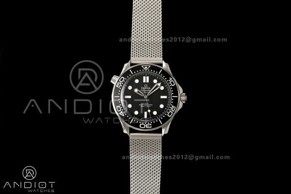 Seamaster Diver 42mm Black Bezel SS VSF 1:1 Best Edition Black Dial On Mesh Bracelet Super Clone 8806