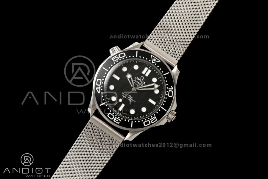 Seamaster Diver 42mm Black Bezel SS VSF 1:1 Best Edition Black Dial On Mesh Bracelet Super Clone 8806